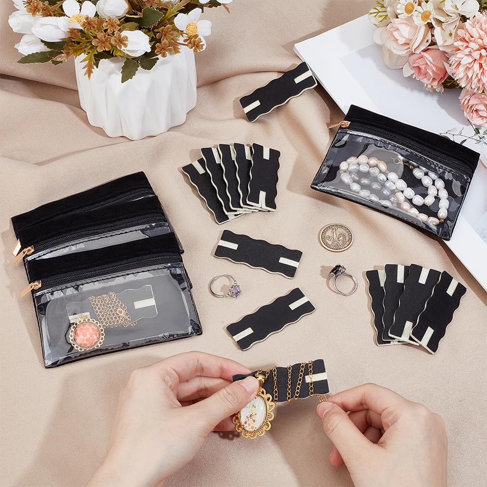 OLYCRAFT 10Pcs Black Portable Tangle-Free Necklaces Organizer with 4Pcs Bags Tangle-Free Jewelry Organizer Necklace Card Holder Universal Jewelry Storage Case for Home Travel Chain Necklaces Storage