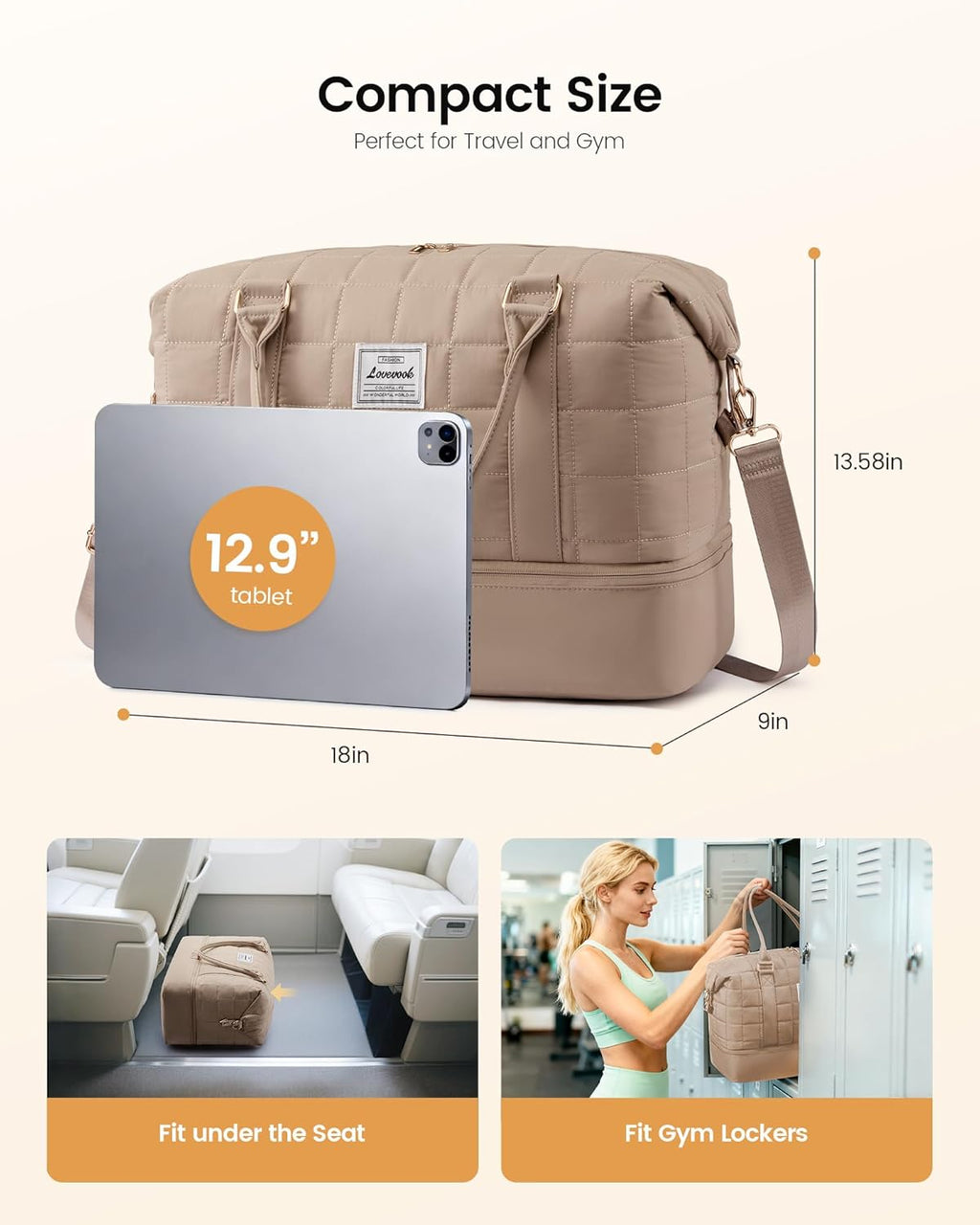 LOVEVOOK Travel Duffel Bag - Versatile Weekender Bag for Women, Puffer Carry On & Overnight Bag for Short Trips, Coffee Brown