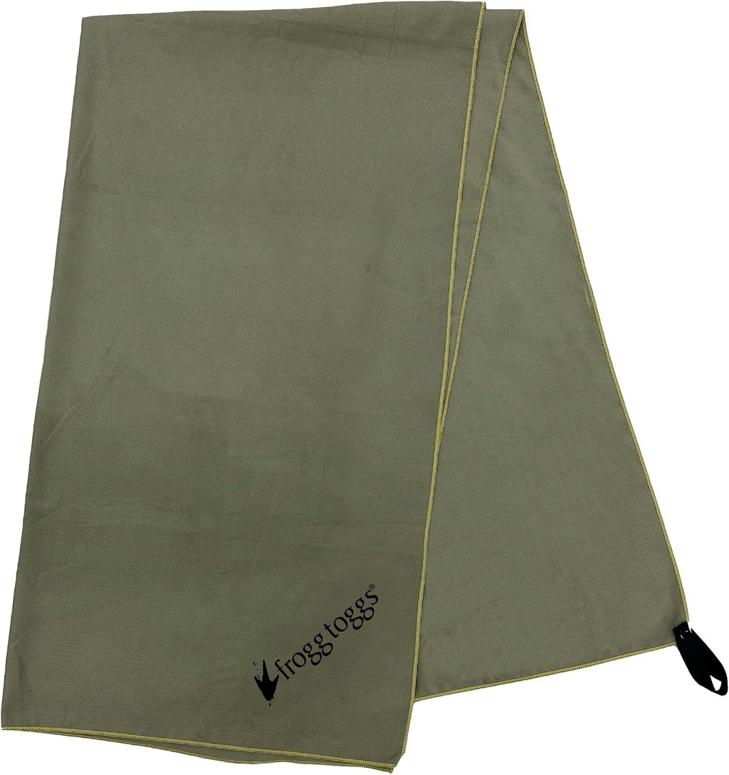 FROGG TOGGS Beach-Camp Microfiber Cooling Drying Towel with Mesh Storage Bag, Machine Washable, OD Green, 35”x 62”
