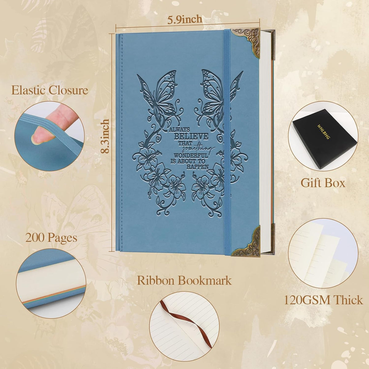 Butterfly Gifts for Women Men Butterfly Journal Floral Writing Notebook Encouragement Gift Inspirational A5 Dark BlueThick Notebooks for Work Travel School(butterfly BELIEVE -dark blue)