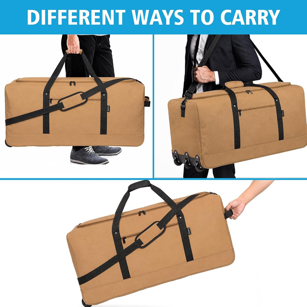 Finnhomy 120L Foldable Rolling Duffel Bag with 3 Wheels, Light Weight Travel Duffel bag with Large Loading Capacity, 32'' Rolling Duffel bag with Shoulder Strap