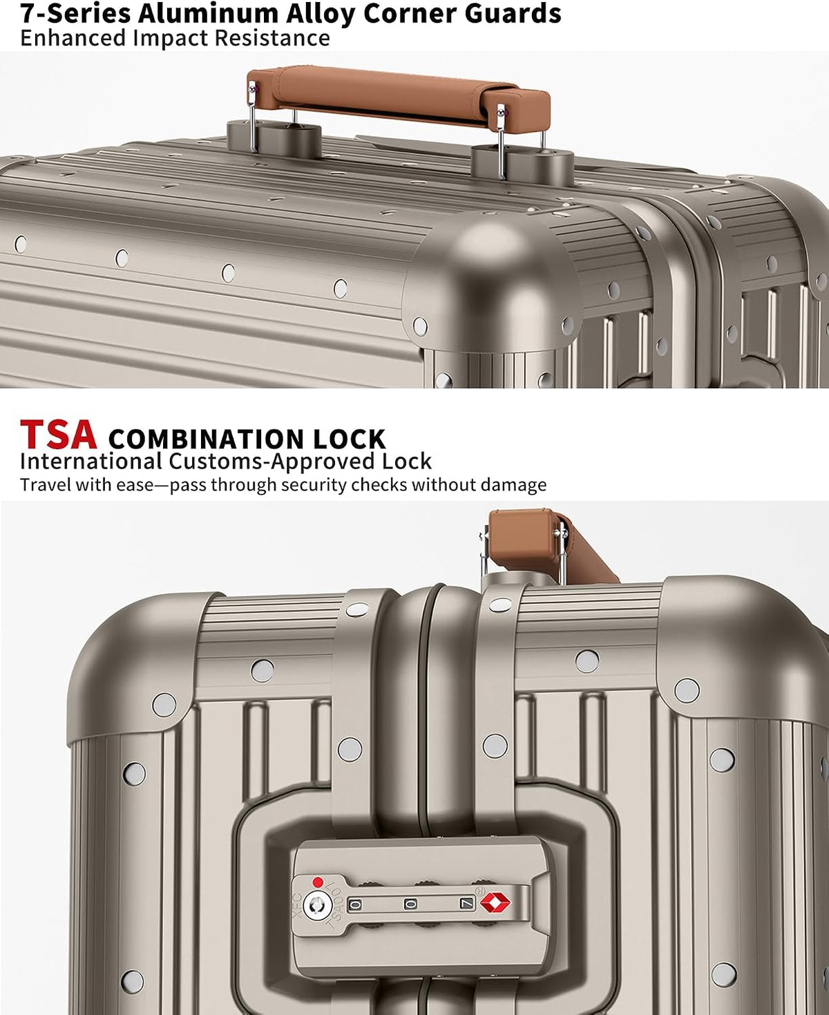 All Aluminum Carry On Luggage 20 inch Zipperless Suitcase,Gold