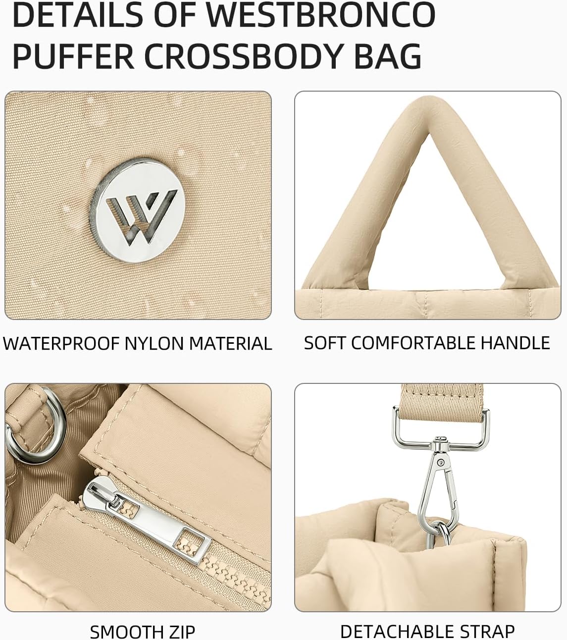 WESTBRONCO Small Puffer Tote Bag for Women Quilted Crossbody Bags
