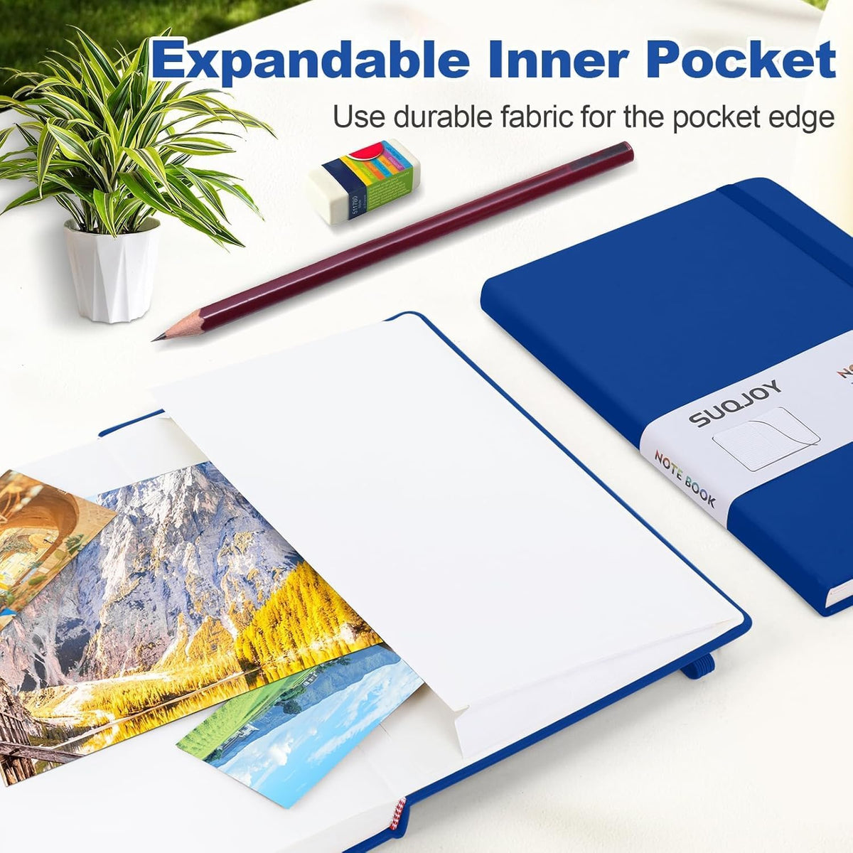 SUQJOY Lined Journal Notebooks, 6 Pack 160 Pages, 5.5x 8.2-Inch Journals for Women Men, Hardcover Notebook with 100 gsm Thick Paper, A5 Size College Ruled Notebook for Writing/Travel/Work (Blue-6 Pack)