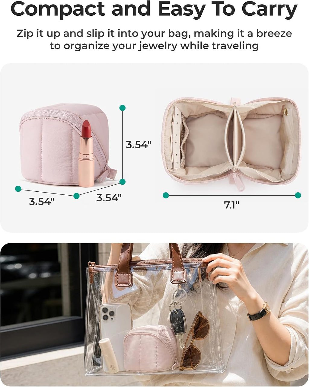 BAGSMART Mini Travel Jewelry Case, Puffy Organizer for Rings & Necklaces
