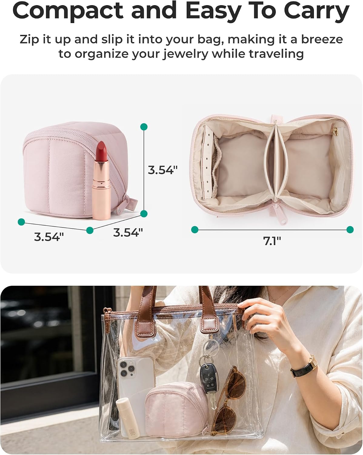 BAGSMART Mini Travel Jewelry Case, Puffy Organizer for Rings & Necklaces