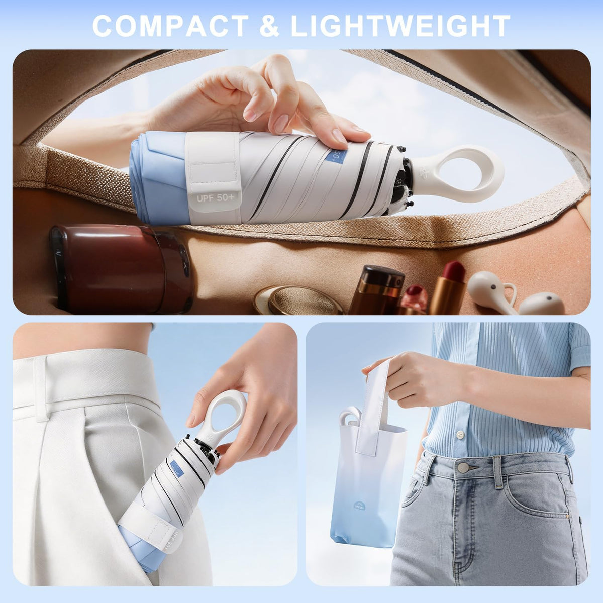 Gradient UV Umbrella UPF 50+, Mini Sun Parasol Foldable Compact Travel Size