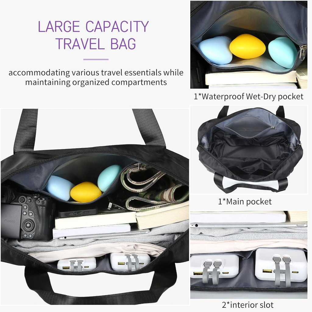 Rolling Duffle Bag with Wheels, Expandable Foldable Duffle Bag for Travel, Rolling Under Seat Luggage Carry on Duffel Bags, Wheeled Travel Duffel Weekend Bags, Capacity 18L to 30L (Black)