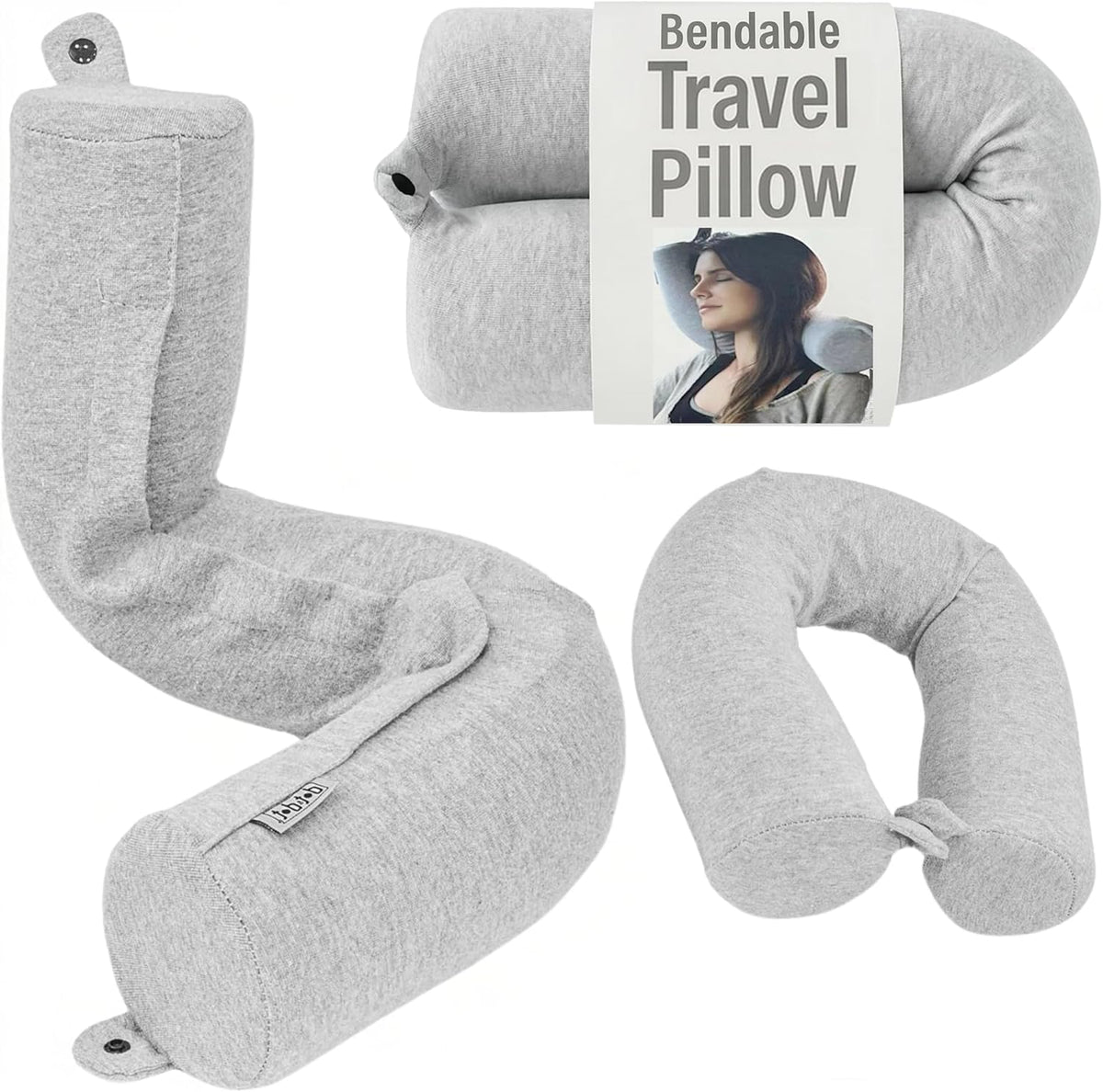 Dot&Dot Twist Memory Foam Bendable Neck Kids Travel Pillow, 23-Inch, Gray