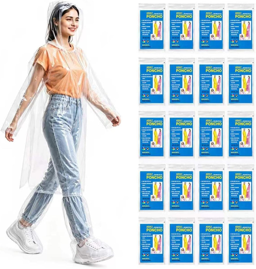 20 Pack Extra Thick Rain Ponchos for Adults with Shoe Covers Disposable