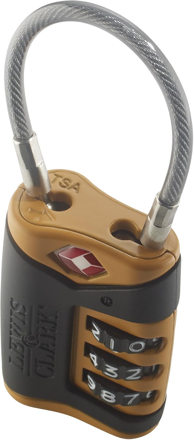 Lewis N. Clark TSA-Approved Easy-to-Set Combination Luggage Lock with Steel Cable, Orange, One Size