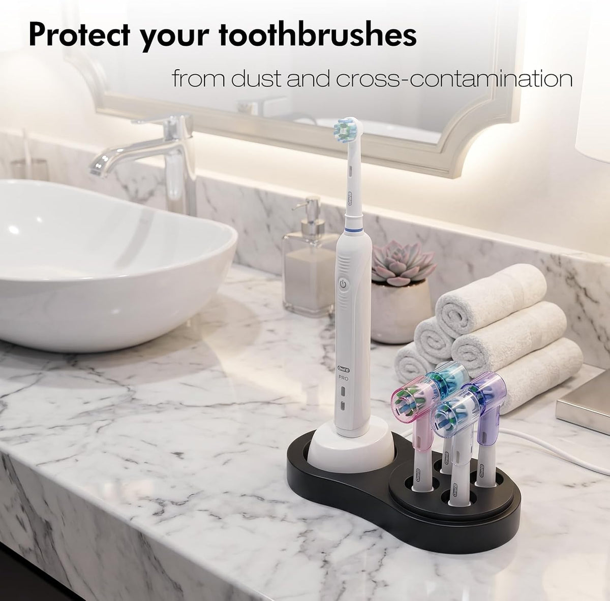 Toothbrush Head Covers & Toothbrush Holder for Oral B & iO series, multicolor and black