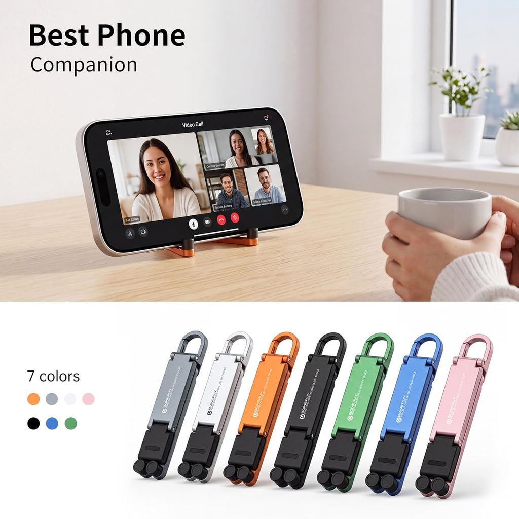 Portable Foldable Pocket Phone Stand with Keychain for Desk Travel（Orange）