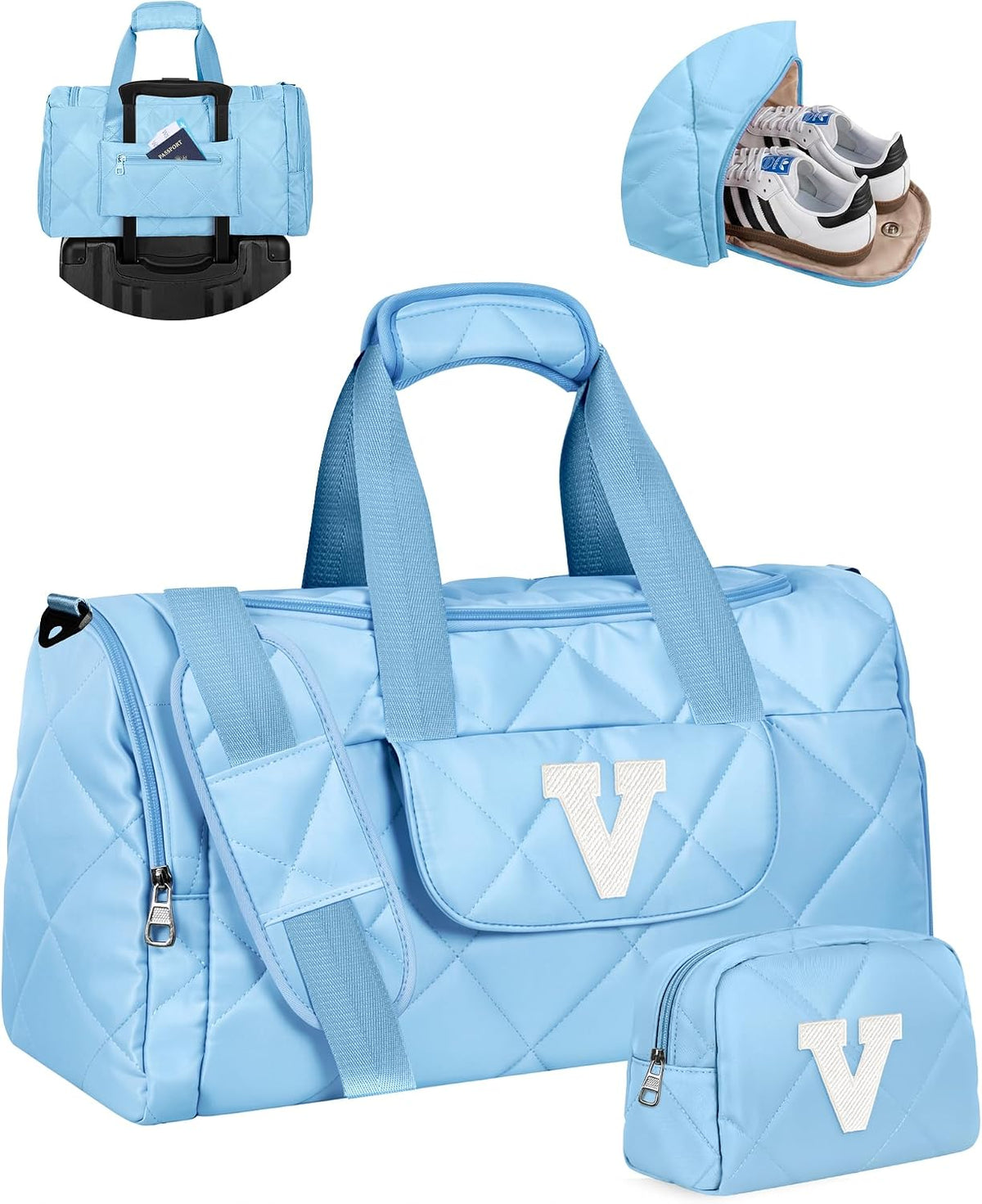 Elilier Thank You Gift Idea, Personalized Duffle Bag for Women, Letter V