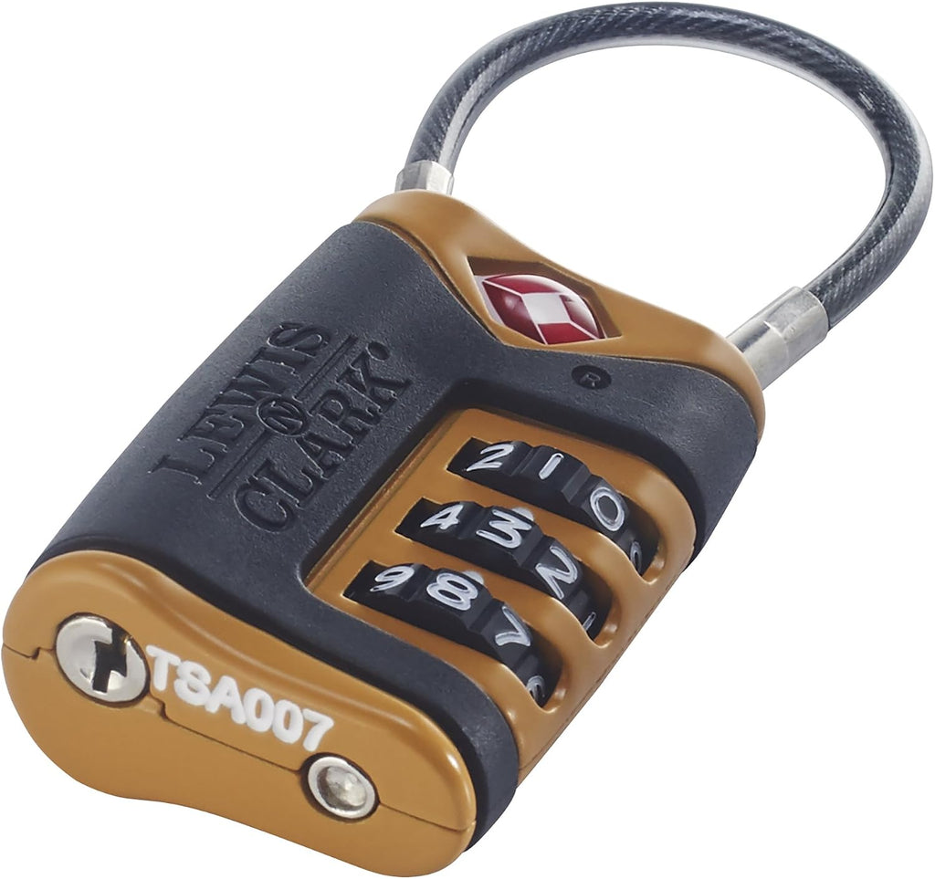 Lewis N. Clark TSA-Approved Easy-to-Set Combination Luggage Lock with Steel Cable, Orange, One Size