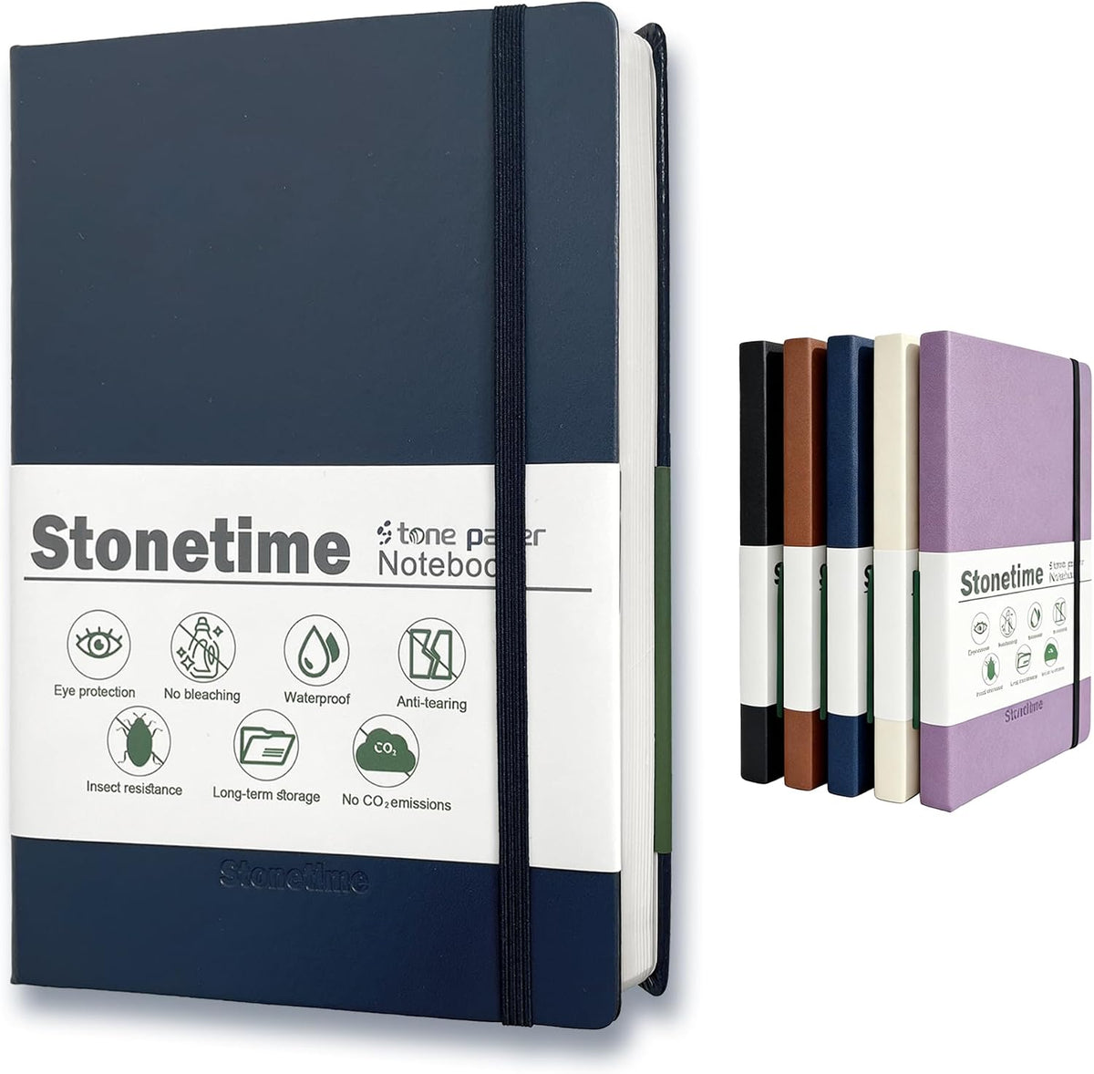 Stone Paper Dot Grid Notebook A5, Vegan Leather Hardcover Journal 160 Pages, Waterproof Notepad for Executive Office Travel（Blue）
