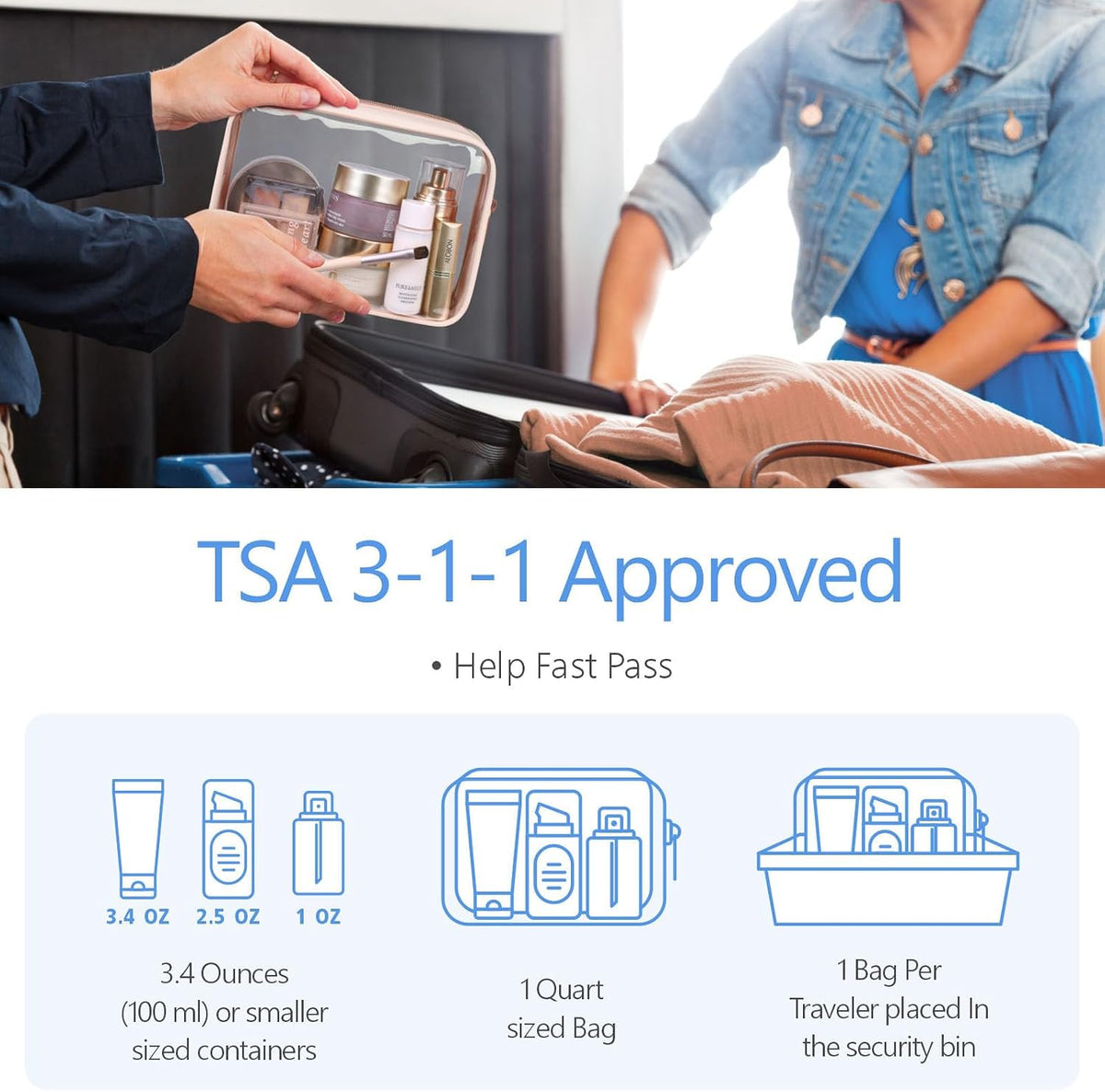 PACKISM Clear Makeup Bag Foldable - TSA Approved Toiletry Bag for Travel