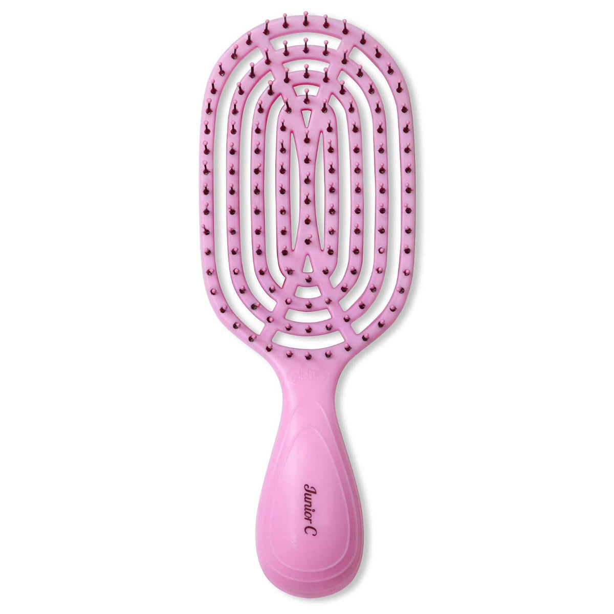 NuWay 4Hair® Junior C® Compact Scalp Care Hair Brush – Curved Vented Brush for Gentle Scalp Massage, Quick Drying, Wet & Dry Hair (Candy Pink)