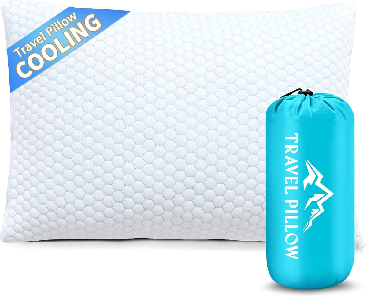 1 MIDDLE ONE Travel Pillow for Sleeping Camping, Memory Foam Small Pillow with Breathable Cover for Backpacking, Airplane, Car (17.5 x 12 Inch)