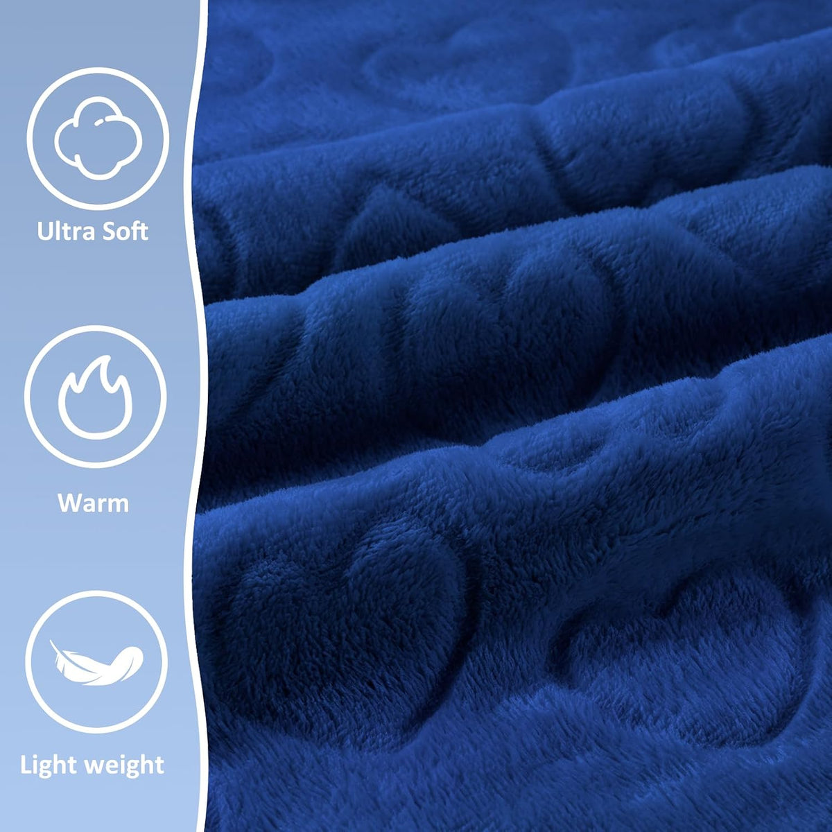 Travel Blanket, Airplane Blanket, Ultra-Soft, Warm & Lightweight, 65x40 in, Outdoor Blanket Essentials for Women, Men & Kids, Included Eye Mask, Luggage Sleeve & Backpack Clip Heart Navy Blue