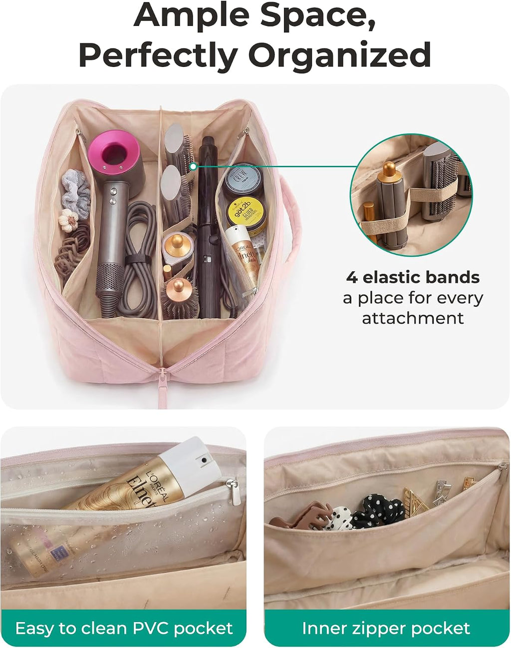 BAGSMART Hair Tool Travel Bag Compatible with Shark FlexStyle, Wide Open