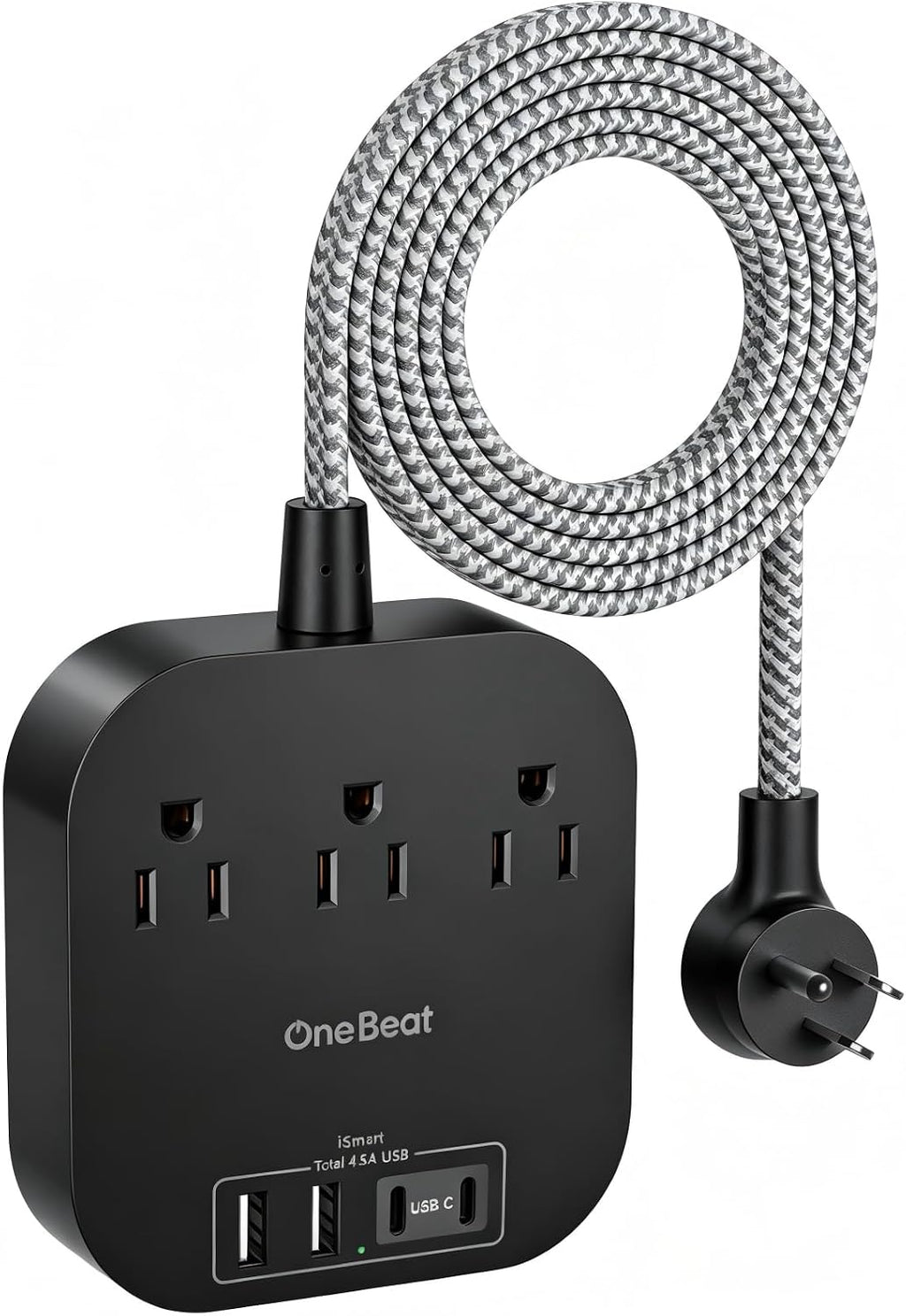One Beat Power Strip with USB C, 10ft Braided Extension Cord, 22.5W