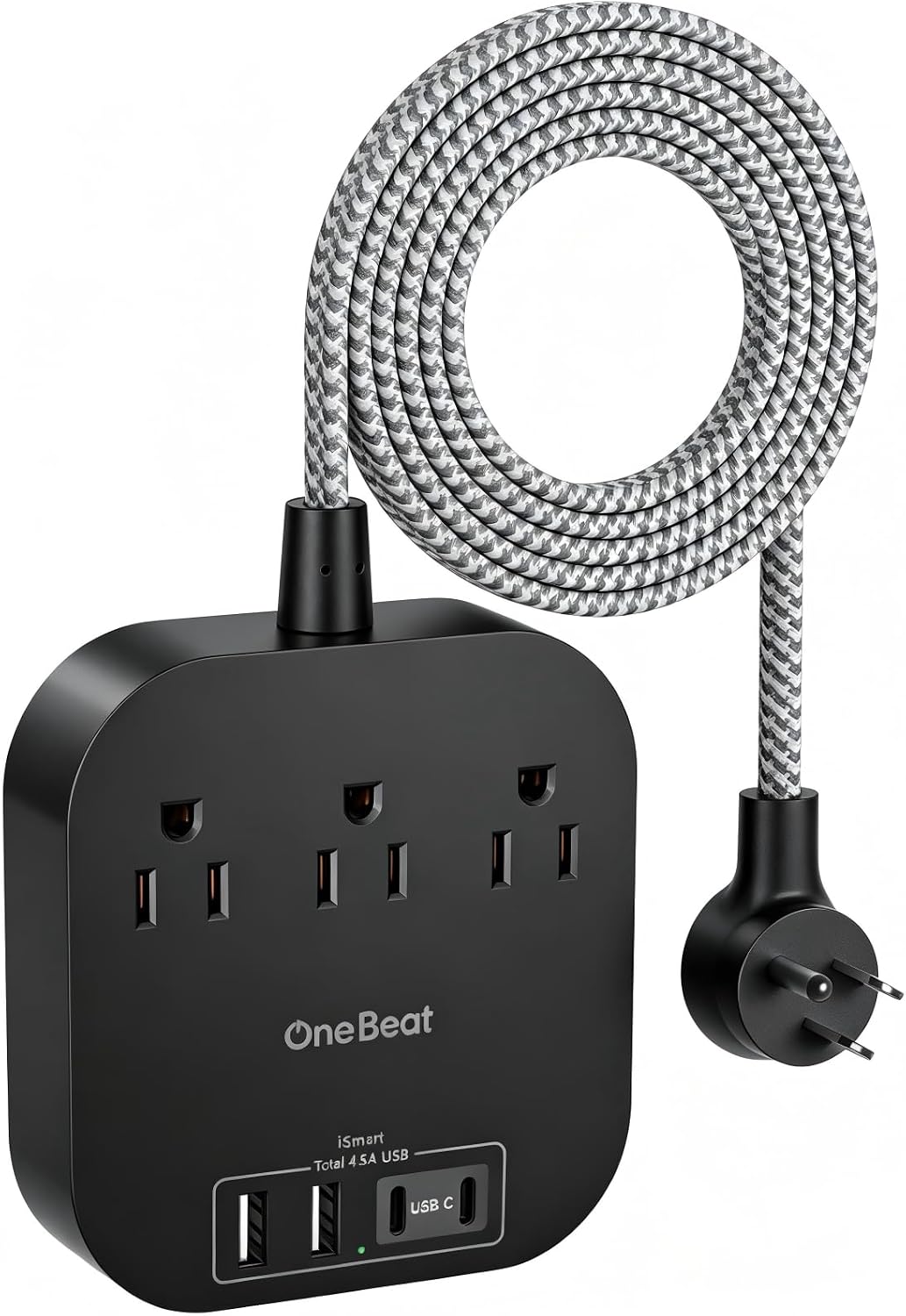 One Beat Power Strip with USB C, 10ft Braided Extension Cord, 22.5W