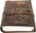 Wolf Vintage Leather Journal Notebook For Men Women - 200 pages Notebook Diary Dnd Travel Bullet Old Antique Large Bound Writing Gift 5 x 7 inch Dark Brown Lined paper