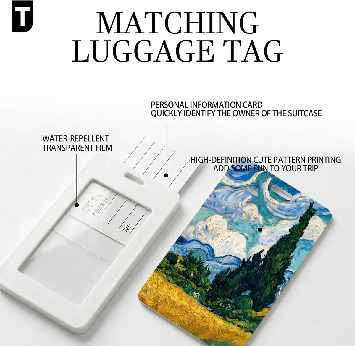 Travel Passport Holder Luggage Tag Set Artistic PU Leather Passport Cover Wallet with Funny Luggage Tag for Travel Suitcase Women and Men
