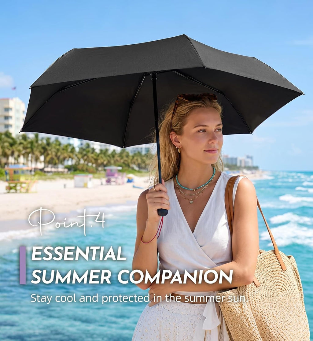 Umbrella Travel Size Mini Compact for Rain, UPF 100+ UV Protection