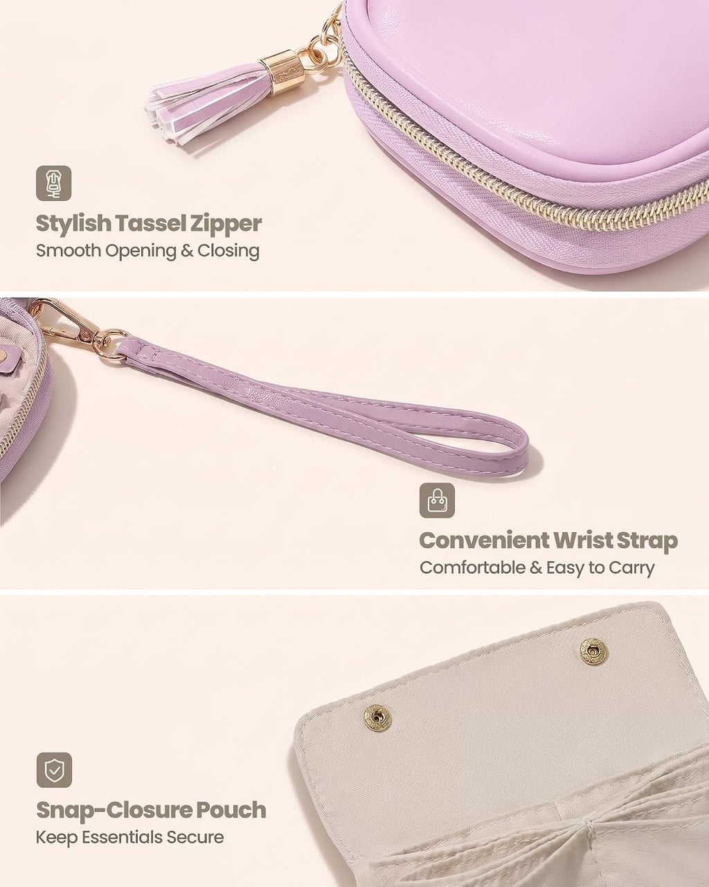 Lolalet Travel Jewelry Pouch, Flat Soft Carry-on Case Organizer -Lavender