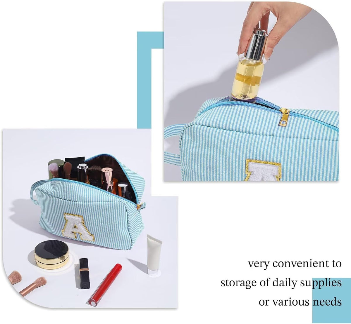 YOOLIFE Birthday Gifts for 6 7 8 9 10 11 12 13 14 15 Year Old Teen Girl - Initial Makeup Bag Letter Toiletry Pouch Cosmetic Case, Personalized Teen Girl Gifts Trendy Stuff Party Favor, Light Blue L