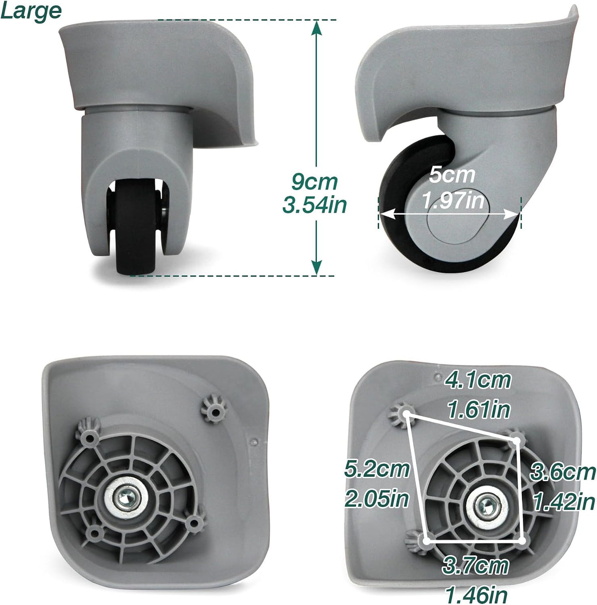 1 Pair Luggage Replacement Wheels, Rubber Suitcase Repair Casters L-Grey