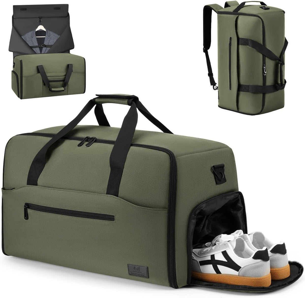 Convertible Garment Bags for Travel, 47L Garment Duffle bag for Hanging Clothes, 3 in 1 Suit Travel Bag for Business Trips with Shoulder Strap, Carry On Suit Luggage for Men,Green