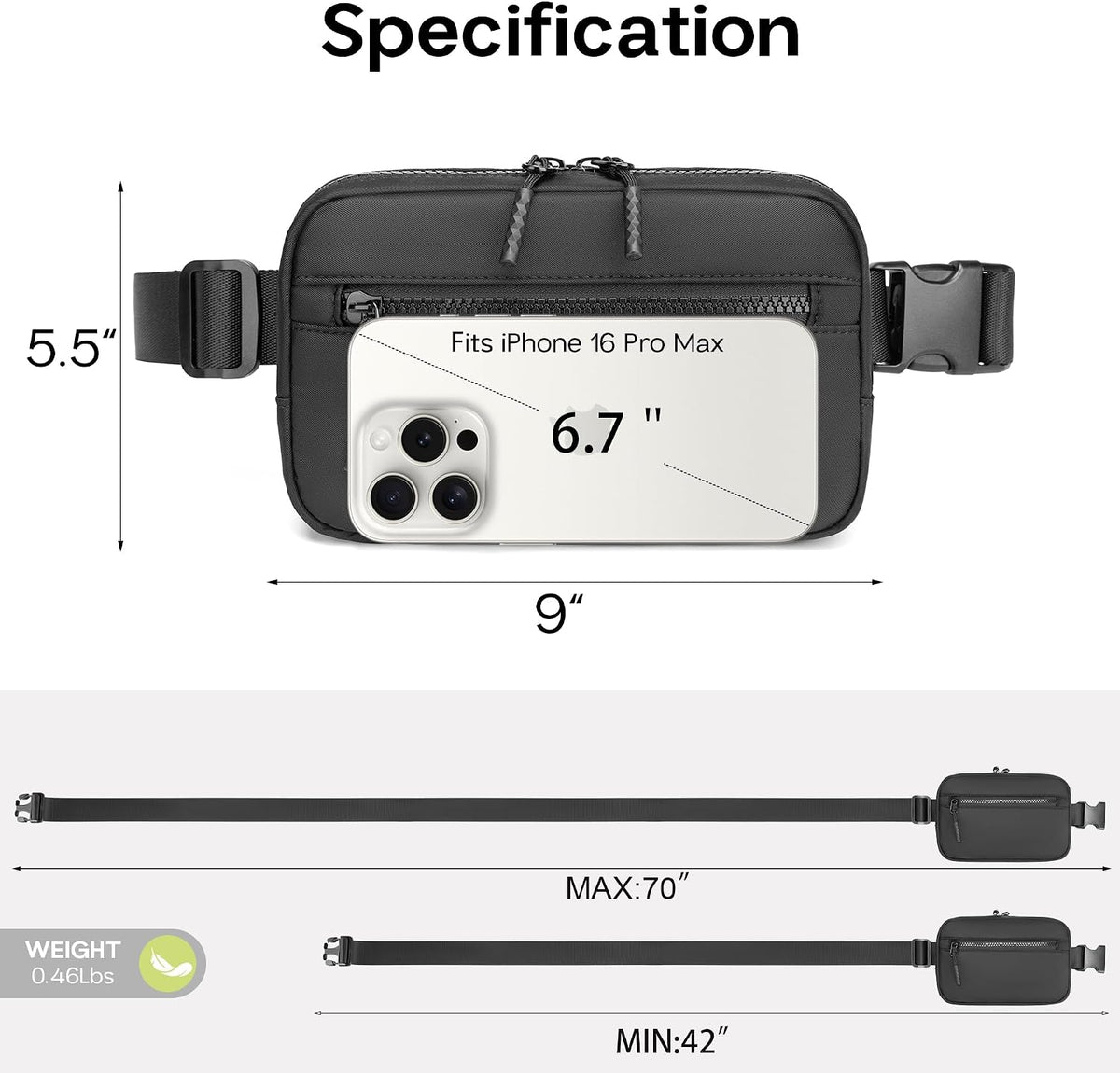 FORZAROCKET Plus Size Fanny Pack, 70-Inch Extended Strap Belt Bag, Crossbody Sling for Women & Men
