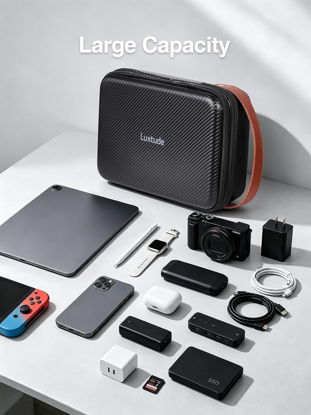 Large Electronics Organizer Travel Case for Chargers and Cords