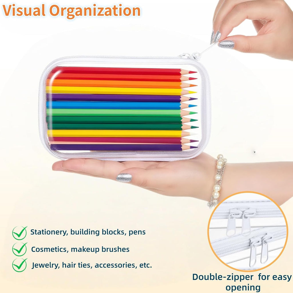Thickened Clear Hard Shell Zipper Case,Professional-Grade Plastic Clear Zipper Pencil Case, Toiletry Pouch, Travel Organizer, Cosmetic Bag, Toy Storage Bins (2PCS-S)