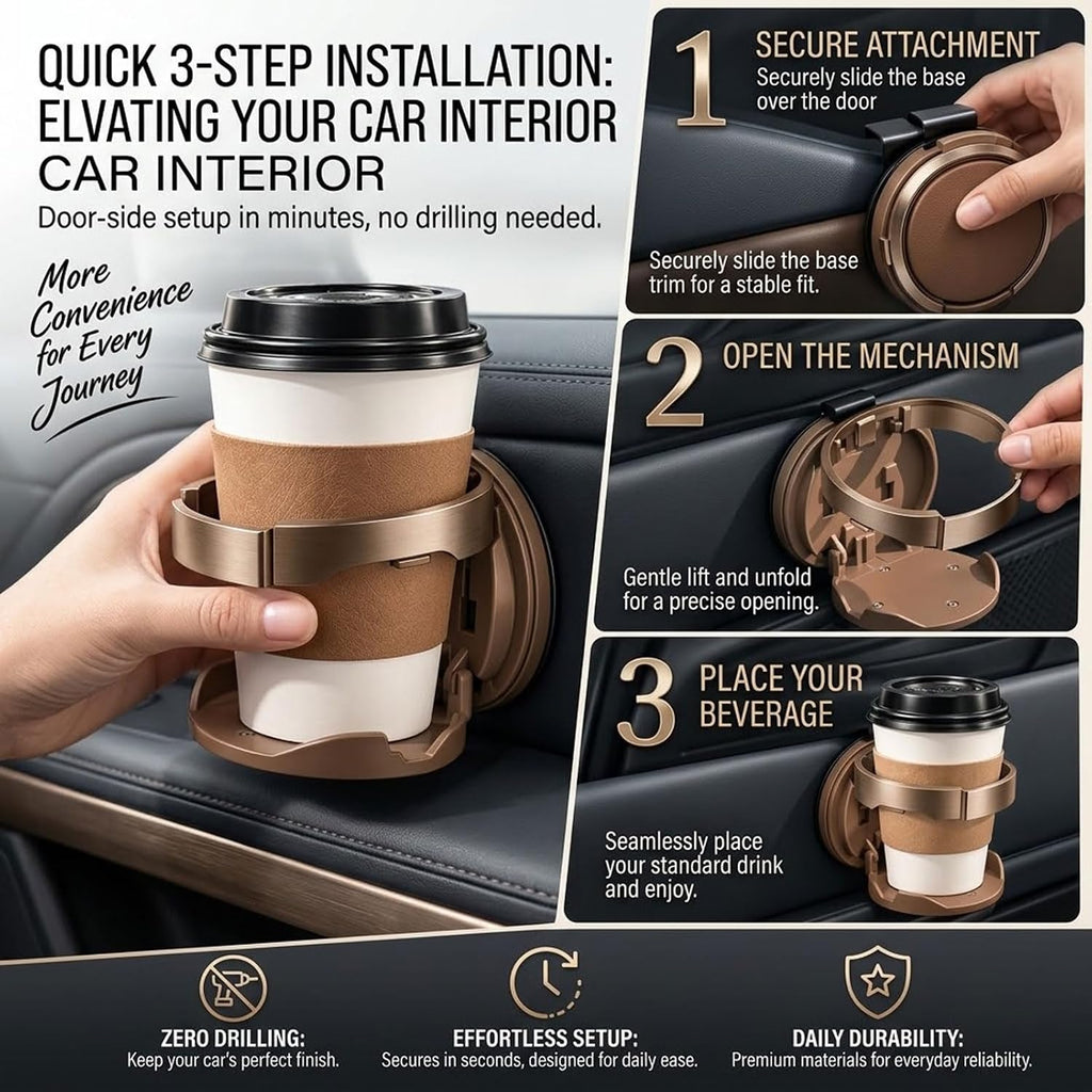 2026 New Foldable Car Door Cup Holder with Hook for Cups Phone Organizer,Orange：for Seats：1 Pack,Multi-Functional Car Mount Folds to 3.94'' and Clips to Car Doors Without Tools