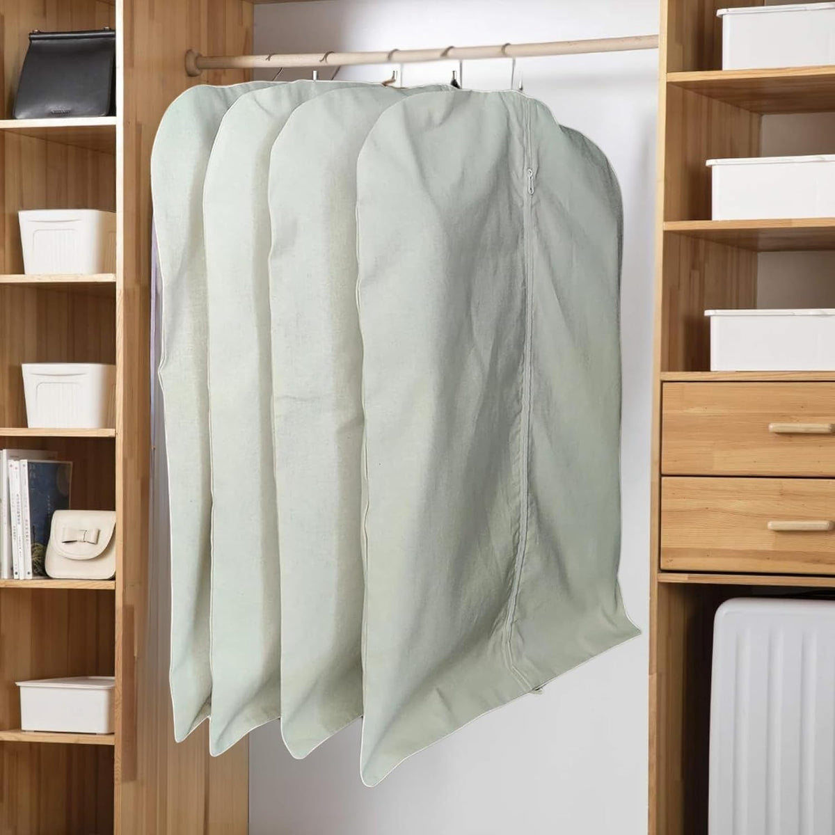 Premium 100% Cotton Garment Bags – 40" Off-White Canvas Suit Cover with YKK Zipper – Moth Protector, Breathable, Machine Washable, Cover for Coats, Dresses, Jackets & Travel