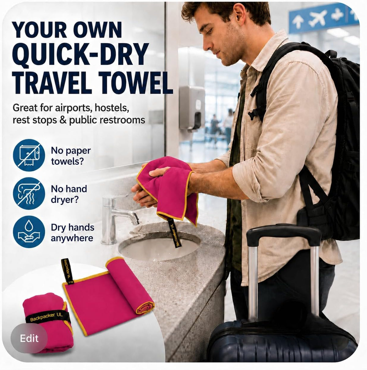 Backpacking Ultralight Quick Dry Microfiber Soft Fast Drying Hand and Face Towel Wash Cloth Camping Yoga Hiking Active Lifestyle Small (Magenta, Small)