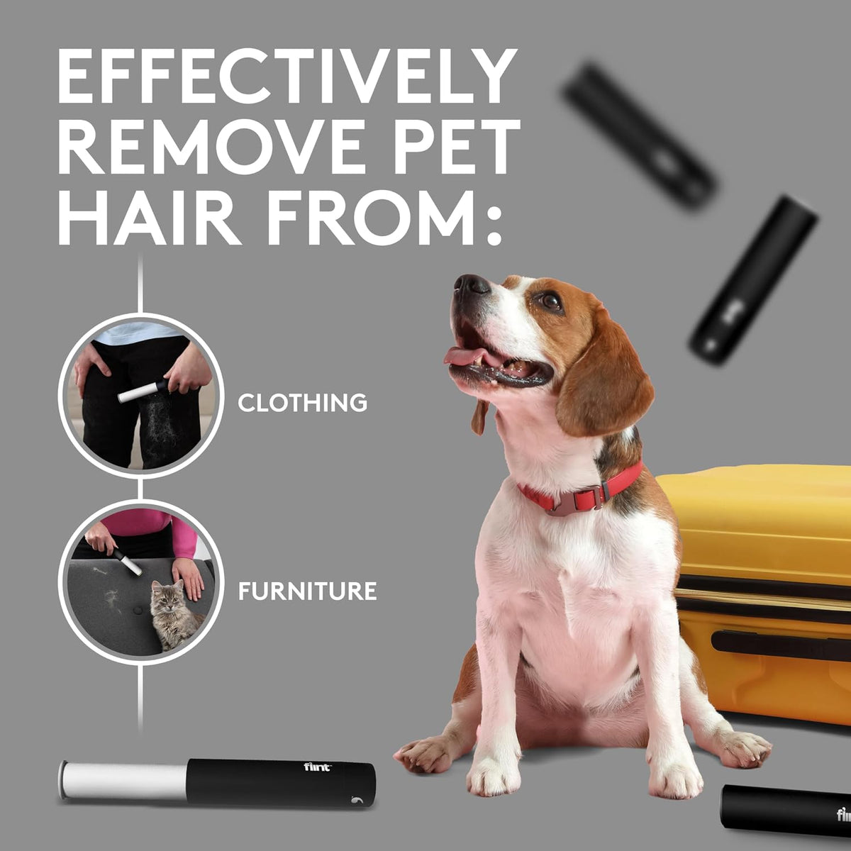 Flint Classic Black Retractable Mini Lint Roller with 90 Extra Sticky Sheets, Small and Portable Lint Roller, Ideal Pet Hair Remover, Travel Lint Rollers for pet Hair Extra Sticky