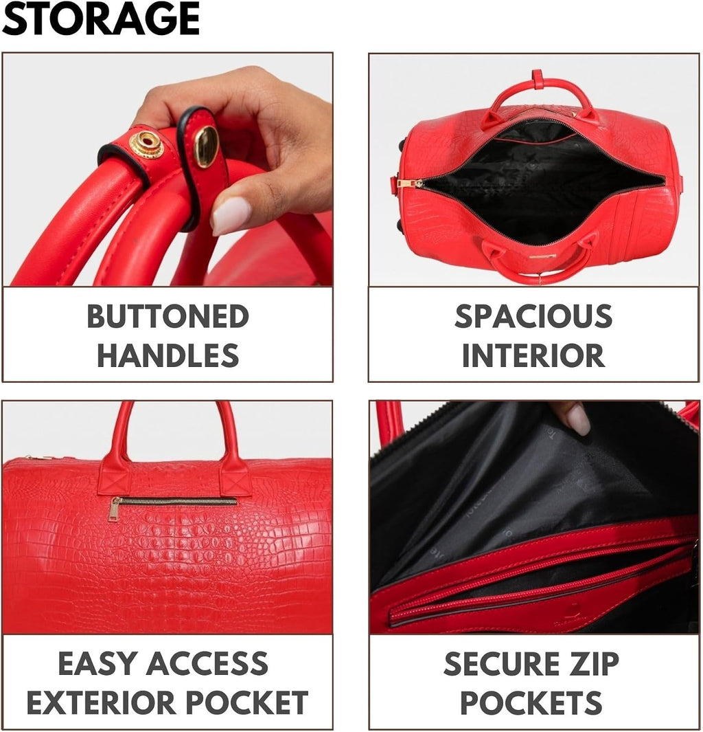 Tote&Carry Apollo 2 Large Rolling Duffle Bag with Wheels, Carry-On Roll Duffel for Travel, Gym, Sports, Daily, Weekend & All-Purpose Use for Men & Women (Crocodile Skin, Red)