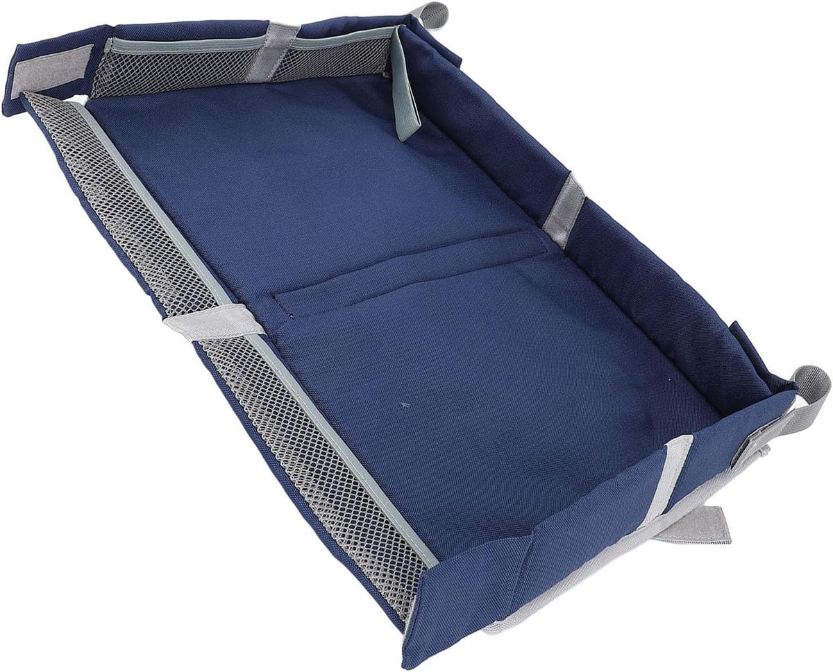 RiToEasysports Foldable Travel Tray Cover, Multifunctional Airplane Table Organizer with Toy Storage Bag for Kids Adults Planes Trains (Navy)