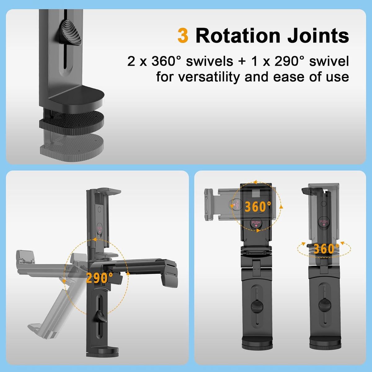 Airplane Tablet Holder Mount, 360° Adjust, Not for Tablets Over 12"