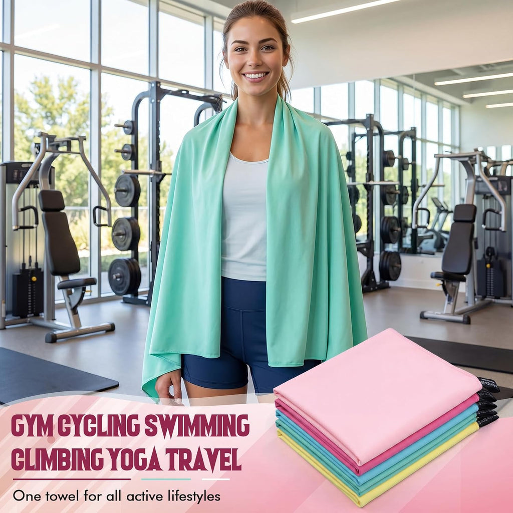 Fanfanwin 5 Pcs Microfiber Gym Bath Towel 60" x 30" Quick Dry, Vibrant