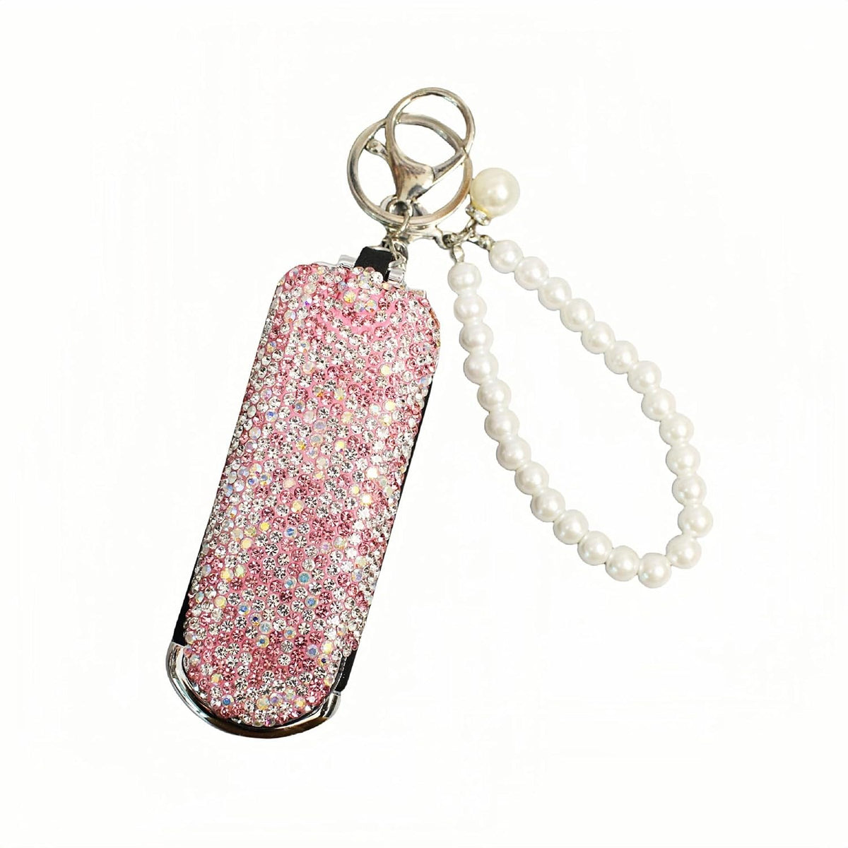 1 Pack Rhinestone Pocket Hair Brush with Mirror Bling Travel Folding Combs Sparkle Portable Collapsible Compact Comb for Women Wedding Party Silver White (With Chain-Pink)
