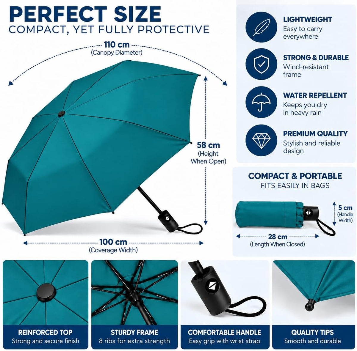 Windproof Umbrella Windproof Travel Umbrella - Compact, Light, Automatic, Strong and Portable - Wind Resistant, Small Folding Backpack Umbrella for Rain - Men and Women