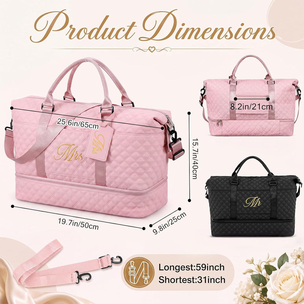 Dansydaisy Mr and Mrs Black,Pink 4 Pcs Honeymoon Duffel Bag Set