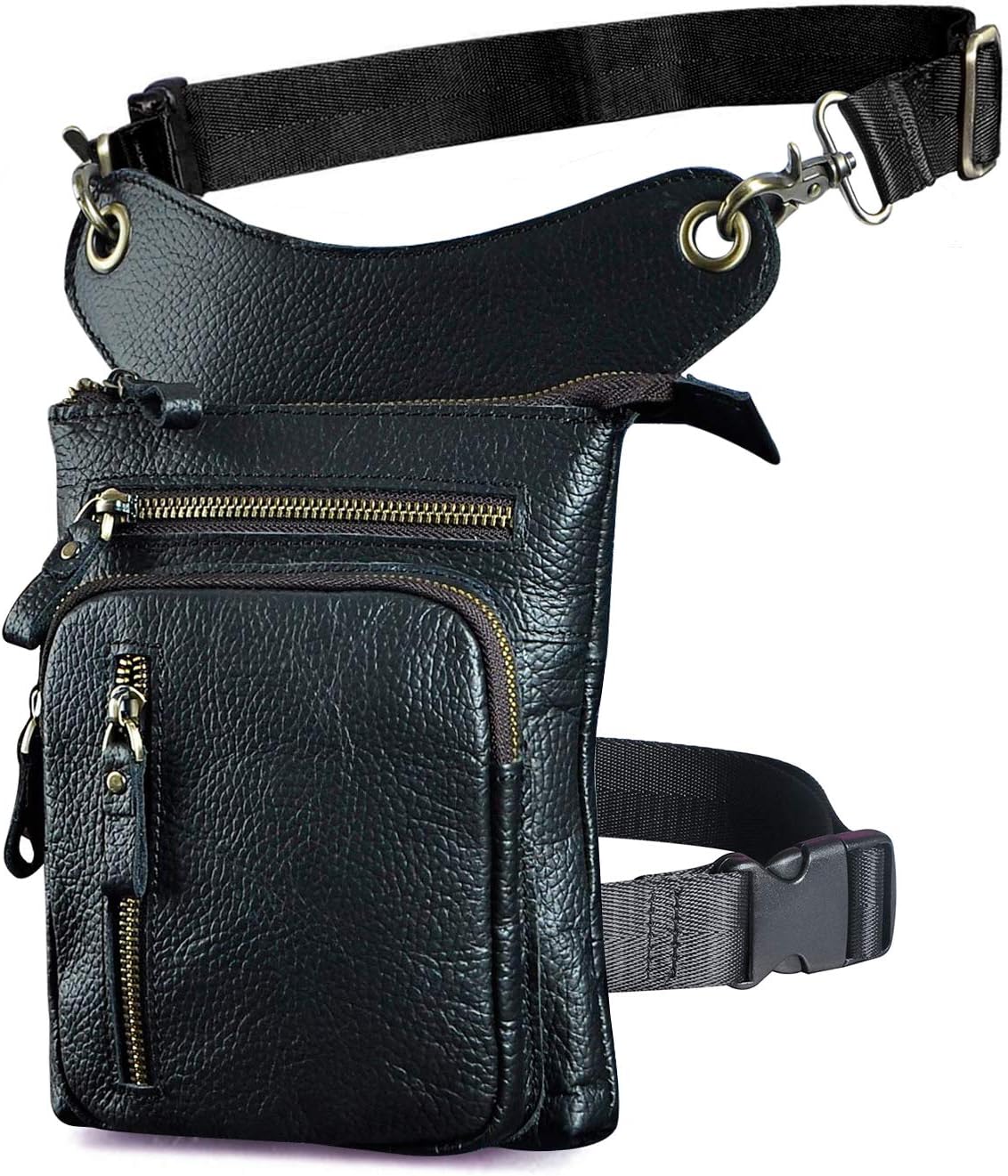 Le'aokuu Mens Genuine Leather Outdoor Sporting Hicking Waist Hip Pack Messenger Shoulder Drop Leg Thigh Bag Pouches For Women G1011 (G1011 Black)