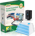 BRODI 10 Combo Pack Travel Vacuum Bags with Pump - Space Saver & Travel Essentials, Clothing & Luggage Vacuum Seal Bags